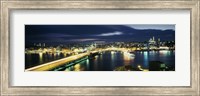 High angle view of a bridge lit up at night, Istanbul, Turkey Fine Art Print