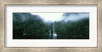Yacht in the ocean, Fiordland National Park, South Island, New Zealand Fine Art Print