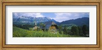 Chalet and a church on a landscape, Emmental, Switzerland Fine Art Print
