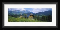 Chalet and a church on a landscape, Emmental, Switzerland Fine Art Print