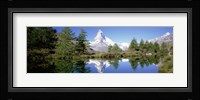Reflection of trees and mountain in a lake, Matterhorn, Switzerland Fine Art Print