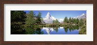 Reflection of trees and mountain in a lake, Matterhorn, Switzerland Fine Art Print