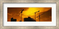 Silhouette of cranes at a construction site, London, England Fine Art Print