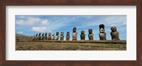 Low angle view of Moai statues in a row, Easter Island, Chile Fine Art Print