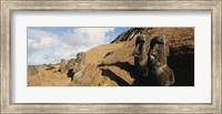 Low angle view of Moai statues, Tahai Archaeological Site, Rano Raraku, Easter Island, Chile Fine Art Print