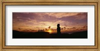 Silhouette of Moai statues at dusk, Tahai Archaeological Site, Rano Raraku, Easter Island, Chile Fine Art Print