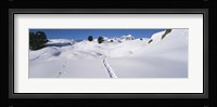 Footprints on a snow covered landscape, Alps, Riederalp, Valais Canton, Switzerland Fine Art Print
