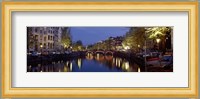 Night View Along Canal Amsterdam The Netherlands Fine Art Print