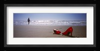 Woman And High Heels On Beach, California, USA Fine Art Print