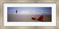 Woman And High Heels On Beach, California, USA Fine Art Print