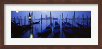 Moored Gondolas at Night, Grand Canal, Venice, Italy Fine Art Print