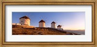 Low angle view of traditional windmills, Mykonos, Cyclades Islands, Greece Fine Art Print