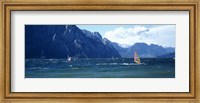 Windsurfing on a lake, Lake Garda, Italy Fine Art Print