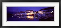 Greece, Cephalonia, Light illuminated on harbor and outdoors cafe Fine Art Print