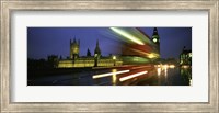 England, London, Houses of Parliament, Traffic moving in the night Fine Art Print