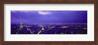 Aerial View Of A City at night, Paris, France Fine Art Print