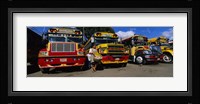 Buses Parked In A Row At A Bus Station, Antigua, Guatemala Fine Art Print