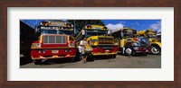 Buses Parked In A Row At A Bus Station, Antigua, Guatemala Fine Art Print