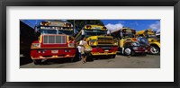Buses Parked In A Row At A Bus Station, Antigua, Guatemala Fine Art Print