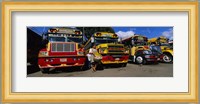 Buses Parked In A Row At A Bus Station, Antigua, Guatemala Fine Art Print