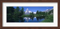 Reflection of a snow covered mountain near a lake, Grindjisee, Matterhorn, Zermatt, Switzerland Fine Art Print