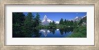 Reflection of a snow covered mountain near a lake, Grindjisee, Matterhorn, Zermatt, Switzerland Fine Art Print