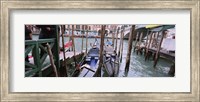 Gondolas moored near a bridge, Rialto Bridge, Grand Canal, Venice, Italy Fine Art Print