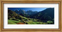 Buildings on a landscape, Dolomites, Funes Valley, Le Odle, Santa Maddalena, Tyrol, Italy Fine Art Print