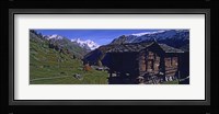 Log cabins on a landscape, Matterhorn, Valais, Switzerland Fine Art Print