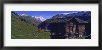 Log cabins on a landscape, Matterhorn, Valais, Switzerland Fine Art Print