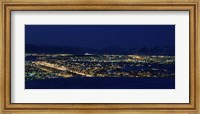 High angle view of city lit up at night, Reykjavik, Iceland Fine Art Print