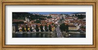 High angle view of tourists on a bridge, Charles Bridge, Vltava River, Prague, Czech Republic Fine Art Print