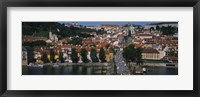 High angle view of tourists on a bridge, Charles Bridge, Vltava River, Prague, Czech Republic Fine Art Print