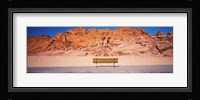 Bench in front of rocks, Red Rock Canyon State Park, Nevada, USA Fine Art Print