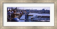 Side profile of fishermen fishing in a river, Galata Bridge, Istanbul, Turkey Fine Art Print