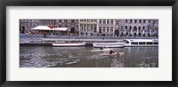 High angle view of two people kayaking in the river, Leie River, Graslei, Ghent, Belgium Fine Art Print