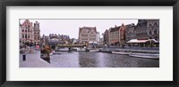 Tour boats docked at a harbor, Leie River, Graslei, Ghent, Belgium Fine Art Print