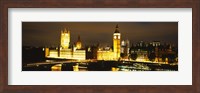 Buildings lit up at night, Westminster Bridge, Big Ben, Houses Of Parliament, Westminster, London, England Fine Art Print