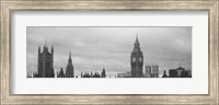 Buildings in a city, Big Ben, Houses Of Parliament, Westminster, London, England (black and white) Fine Art Print