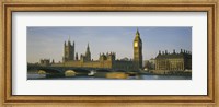 Barge in a river, Thames River, Big Ben, City Of Westminster, London, England Fine Art Print