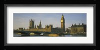 Barge in a river, Thames River, Big Ben, City Of Westminster, London, England Fine Art Print