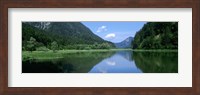 Mountains overlooking a lake, Weitsee Lake, Bavaria, Germany Fine Art Print