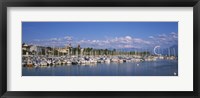 Boats moored at a harbor, Lake Geneva, Lausanne, Switzerland Fine Art Print