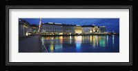 Buildings lit up at night, Geneva, Switzerland Fine Art Print