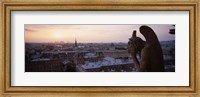 Chimera sculpture with a cityscape in the background, Galerie Des Chimeres, Notre Dame, Paris, Ile-De-France, France Fine Art Print