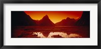 Reflection of mountains in a lake, Mitre Peak, Milford Sound, Fiordland National Park, South Island, New Zealand Fine Art Print