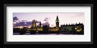 Buildings lit up at dusk, Big Ben, Houses of Parliament, Thames River, City Of Westminster, London, England Fine Art Print