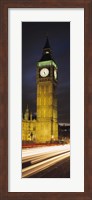Clock tower lit up at night, Big Ben, Houses of Parliament, Palace of Westminster, City Of Westminster, London, England Fine Art Print