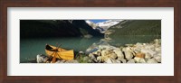 Canoe at the lakeside, Lake Louise, Banff National Park, Alberta, Canada Fine Art Print