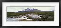 River Sligachan, distant mountain in mist, Glen Sligachan, Isle of Skye, Scotland. Fine Art Print